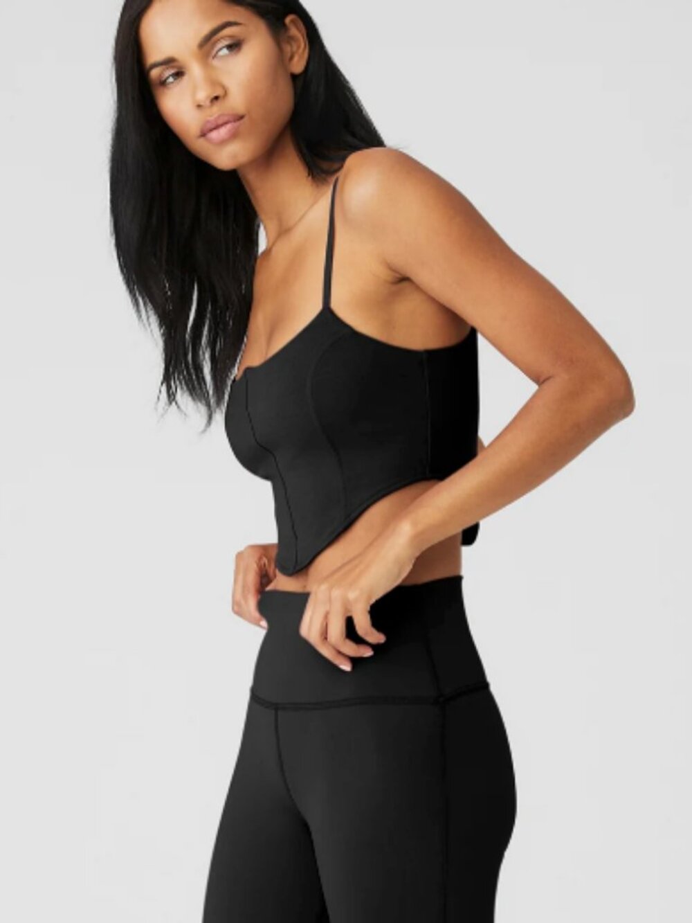 ALO Yoga SoftSculpt Black Corset Sports Bra Tank Top Large Athletic